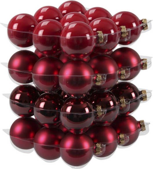 Othmar decorations 72x stuks glazen kerstballen rood donkerrood 6 cm mat glans Kerstbal