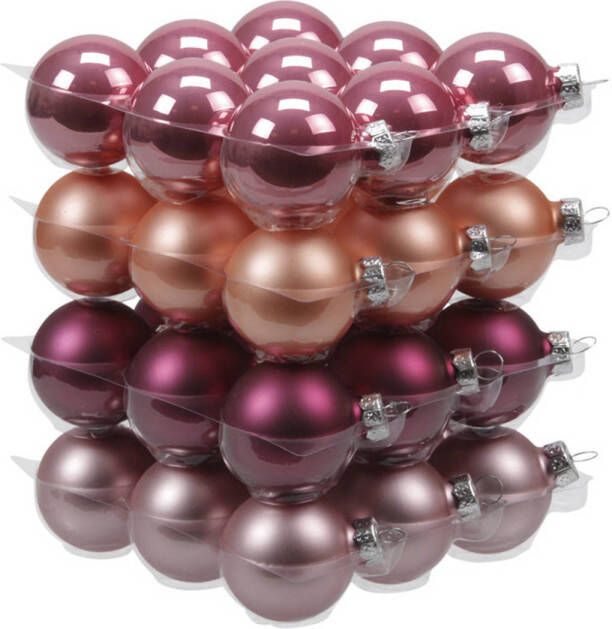Othmar decorations 72x stuks glazen kerstballen rood roze paars (hibiscus) 4 cm mat glans Kerstbal