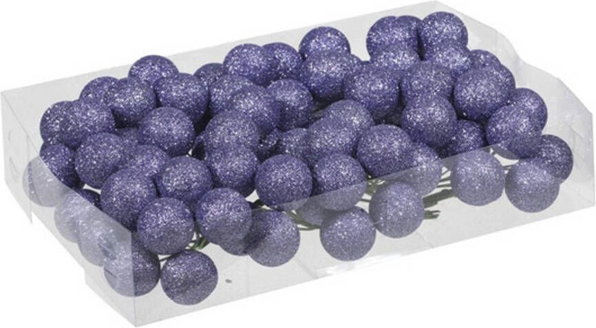 Othmar decorations Voordeelverpakking paarse glitter kerstballetjes instekers 3 cm Kerststukjes