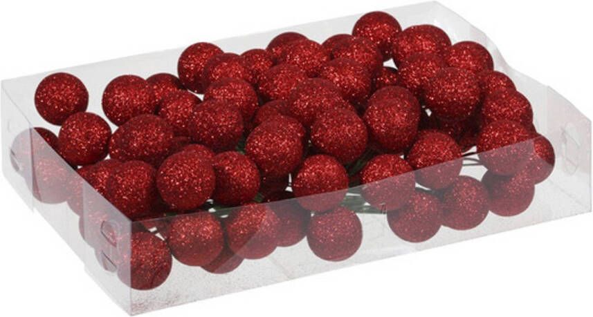 Othmar decorations Voordeelverpakking rode glitter kerstballetjes instekers 3 cm Kerststukjes