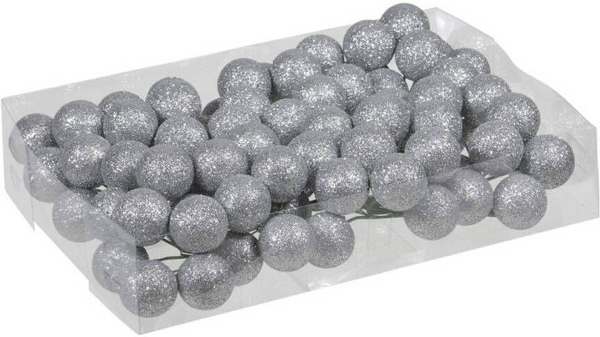 Othmar decorations 80x Zilveren glitter mini kerstballen stekers kunststof 3 cm Kerststukjes