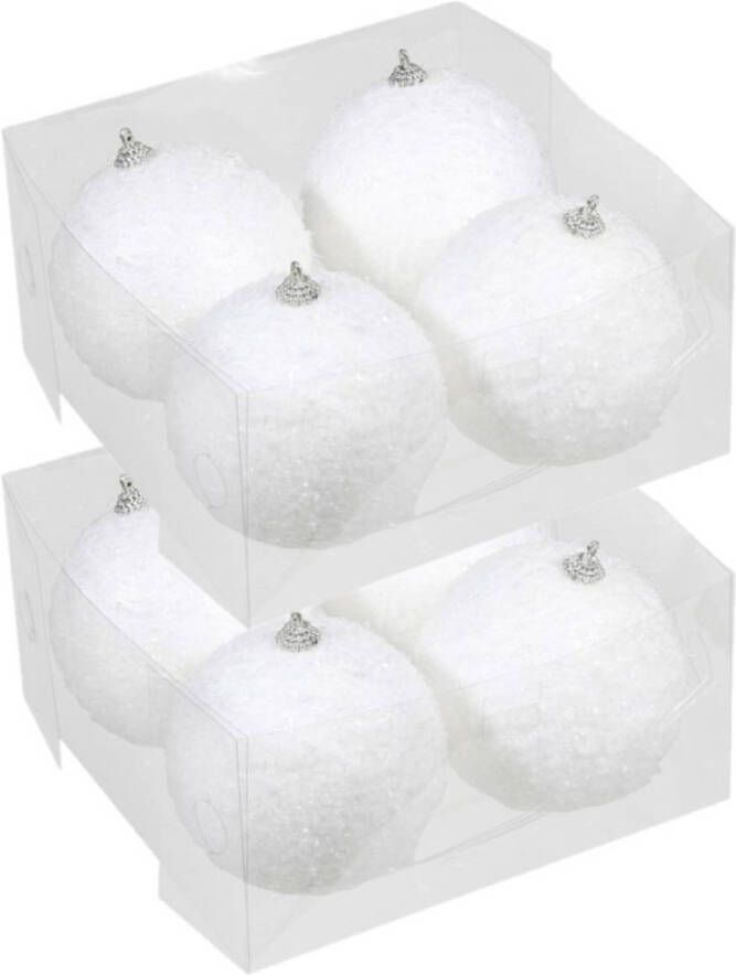 Othmar decorations 8x Kunststof kerstballen met sneeuw effect wit 10 cm Kerstbal