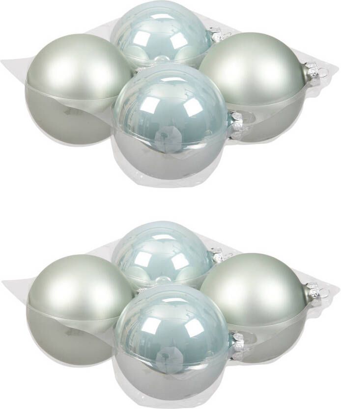 Othmar decorations 8x stuks glazen kerstballen mintgroen (oyster grey) 10 cm mat glans Kerstbal