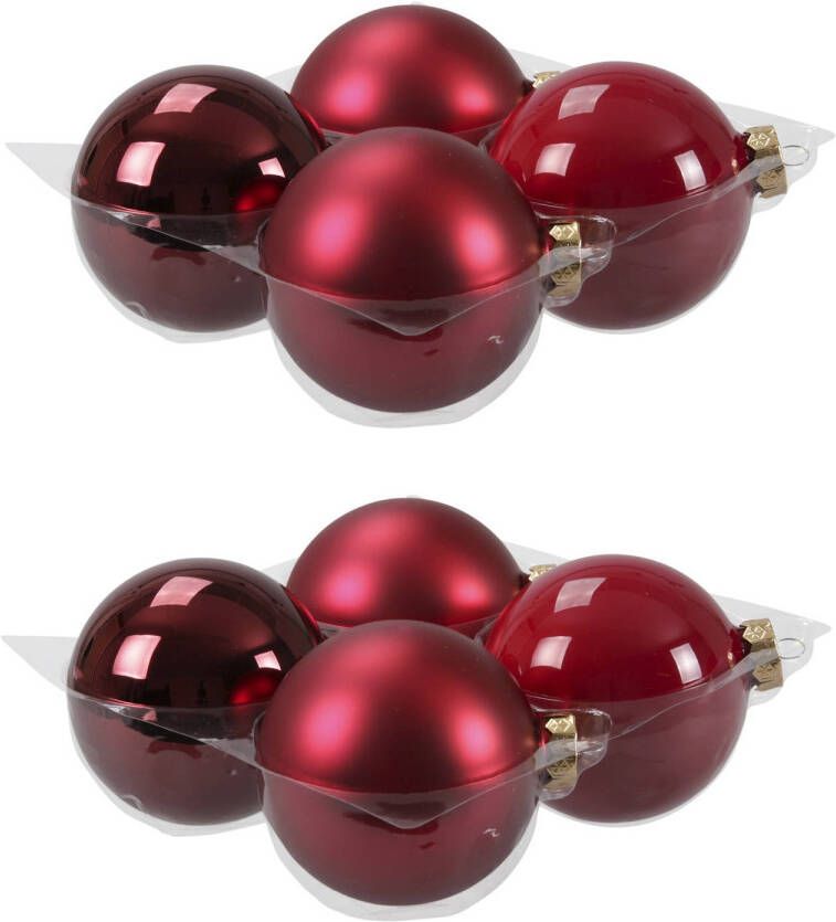 Othmar decorations 8x stuks glazen kerstballen rood donkerrood 10 cm mat glans Kerstbal