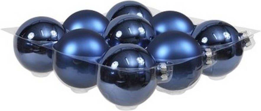 Othmar decorations 9x Glazen kerstballen mat en glans blauw 10 cm Kerstbal
