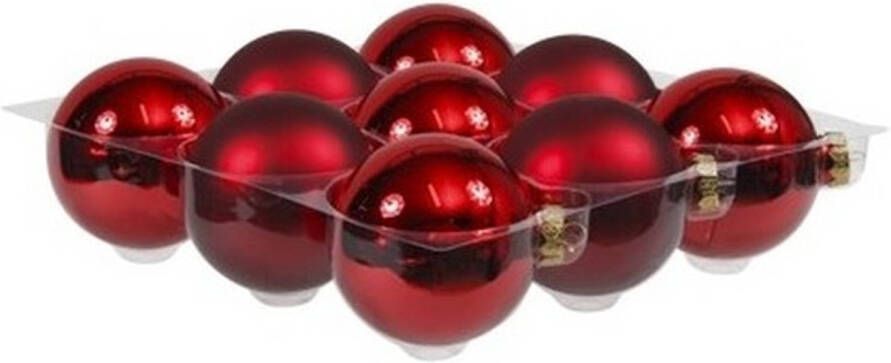Othmar decorations 9x Rode glazen kerstballen 10 cm mat glans Kerstbal