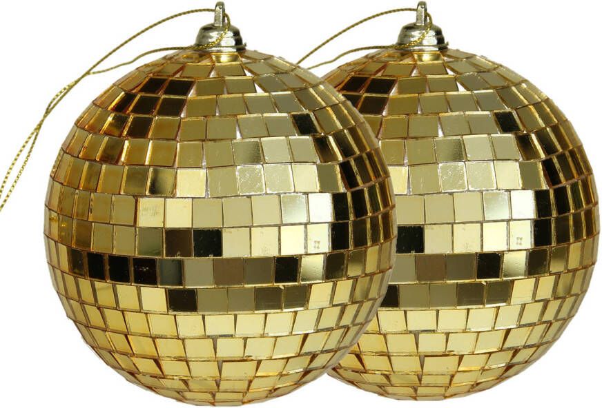 Othmar decorations disco kerstballen 2x goud 10 cm kunststof Kerstbal