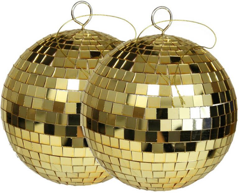 Othmar decorations disco kerstballen 2x goud 15 cm kunststof Kerstbal