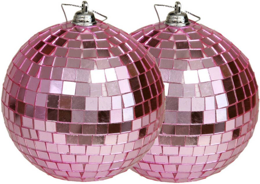 Othmar decorations disco kerstballen 2x roze 10 cm kunststof Kerstbal