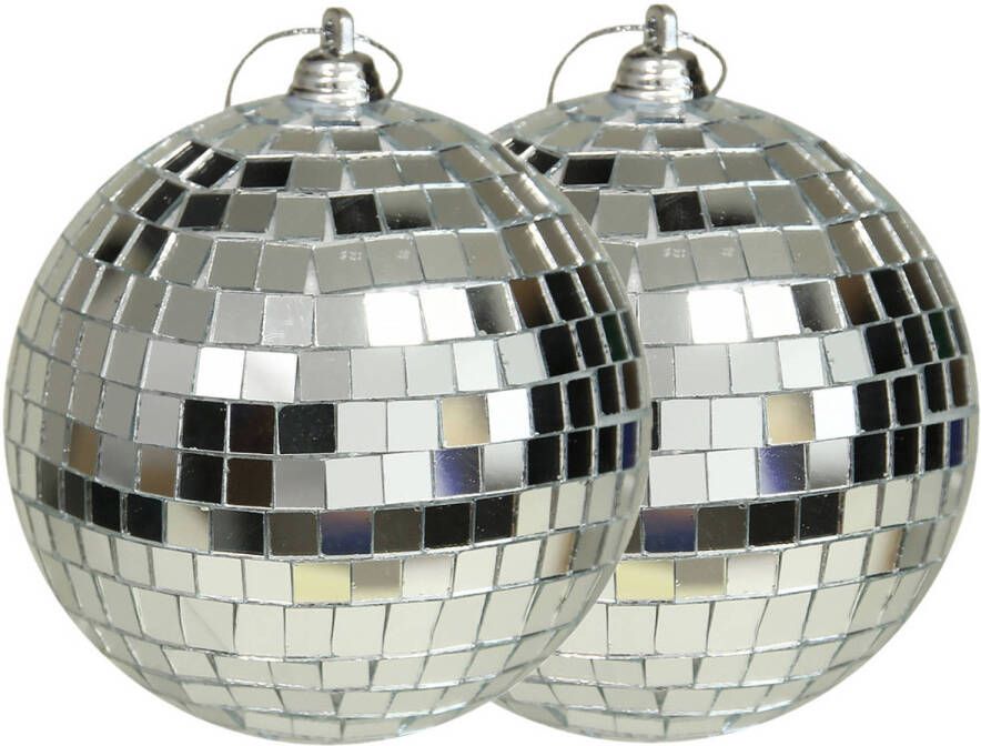 Othmar decorations disco kerstballen 2x zilver 10 cm kunststof Kerstbal