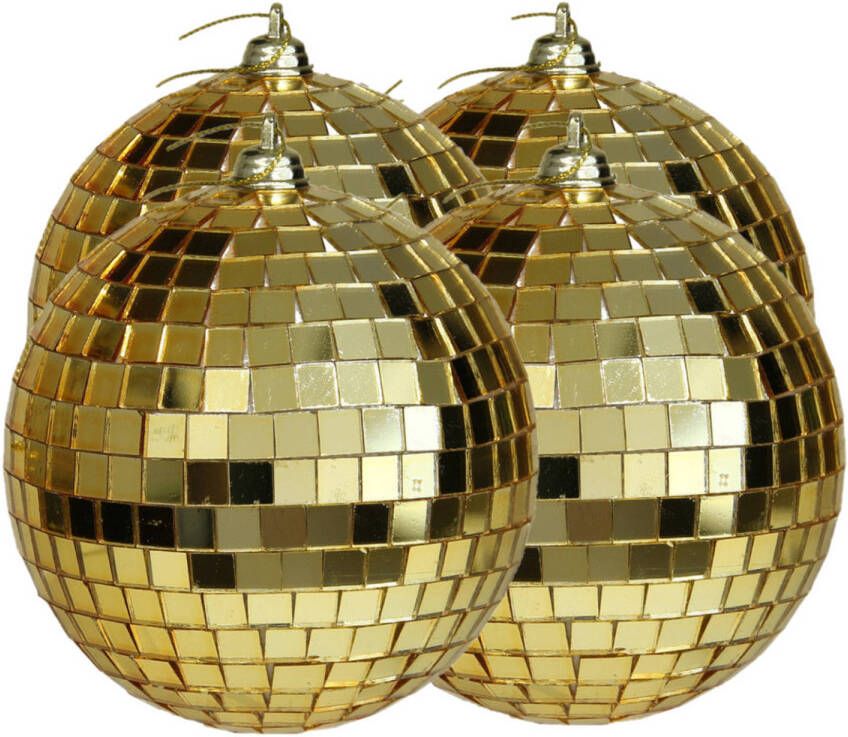 Othmar decorations disco kerstballen 4x goud 10 cm kunststof Kerstbal
