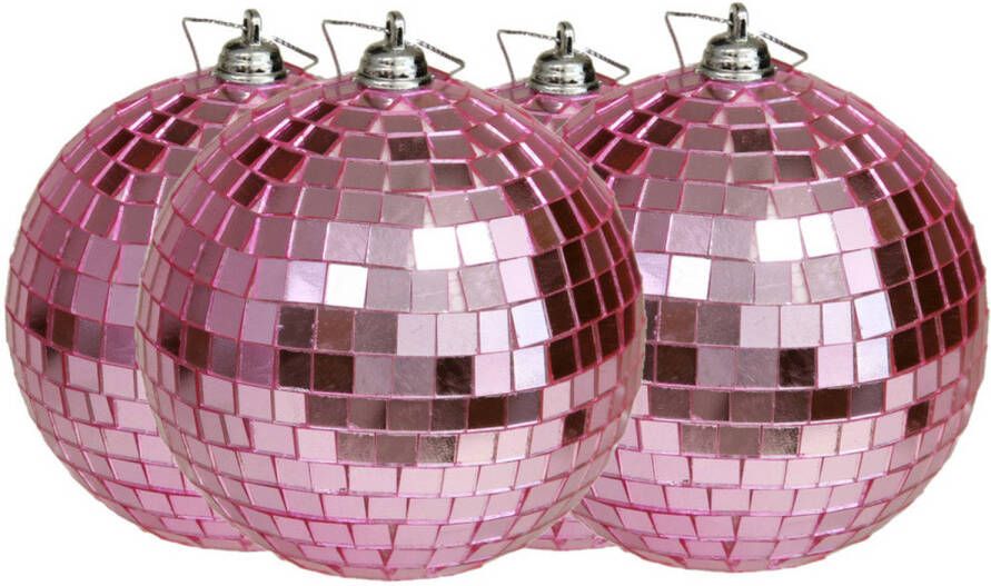 Othmar decorations disco kerstballen 4x roze 10 cm kunststof Kerstbal