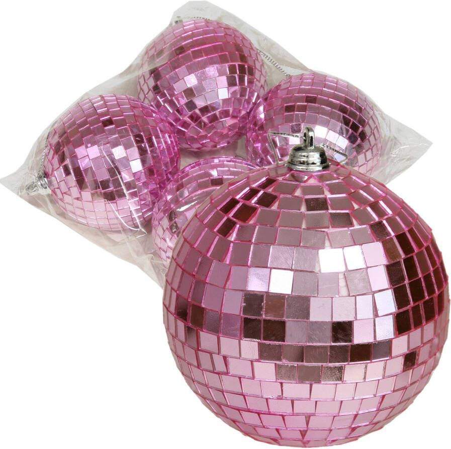 Othmar decorations disco kerstballen 4x roze 8 cm kunststof Kerstbal