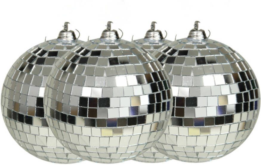 Othmar decorations disco kerstballen 4x zilver 10 cm kunststof Kerstbal