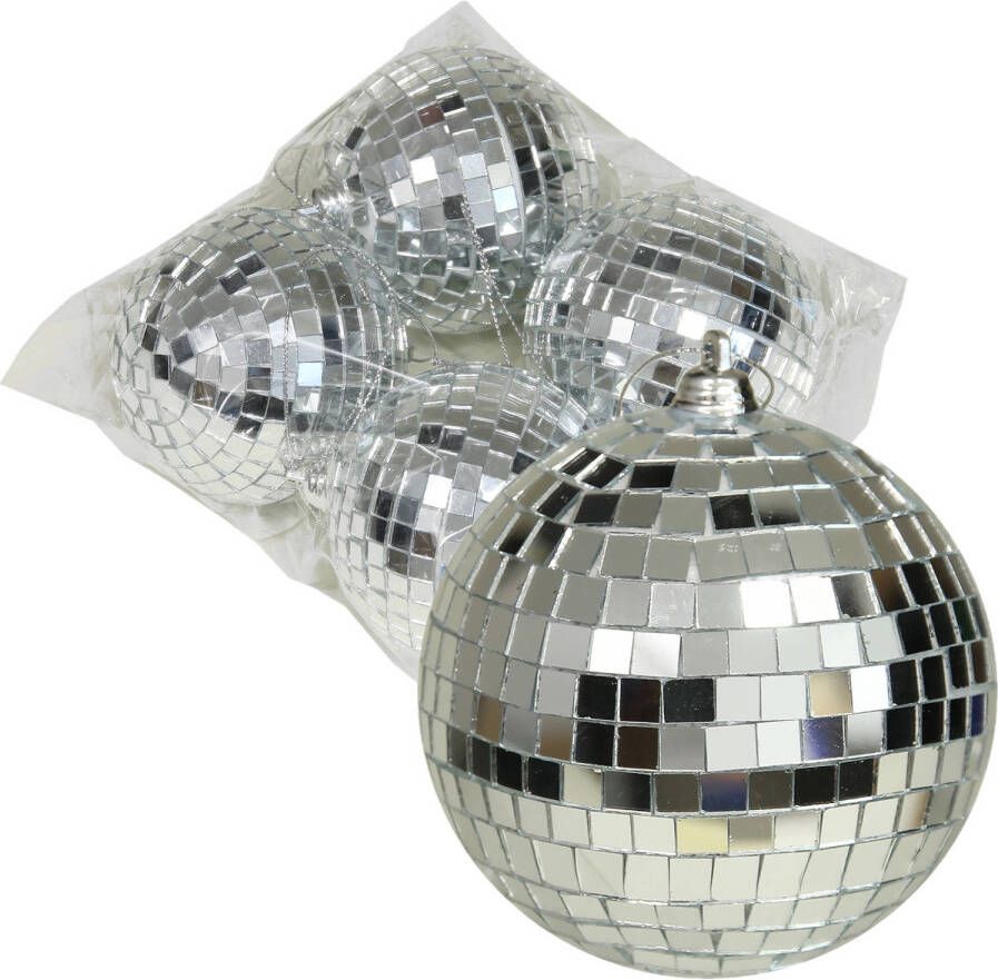 Othmar decorations disco kerstballen 4x zilver 8 cm kunststof Kerstbal