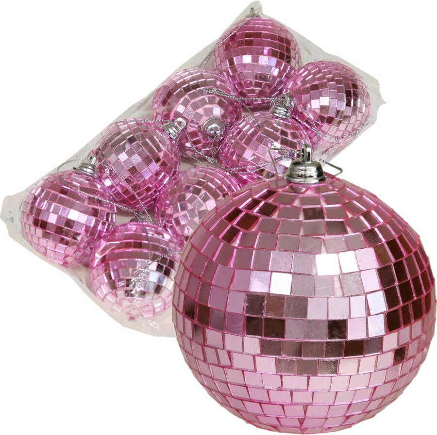 Othmar decorations disco kerstballen 8x roze 6 cm kunststof Kerstbal