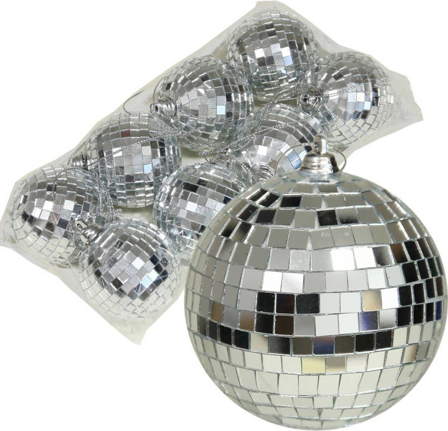 Othmar decorations disco kerstballen 8x zilver 6 cm kunststof Kerstbal