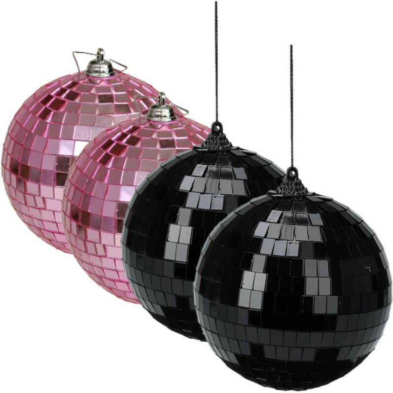 Othmar decorations Grote discobal kerstballen 2x stuks roze 10 cm kunststof Kerstbal