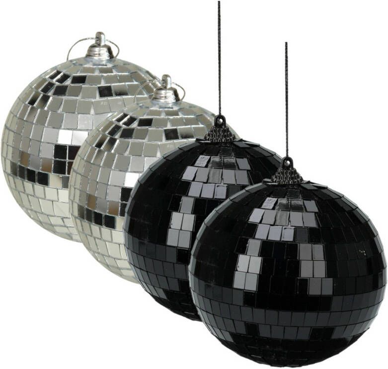 Othmar decorations Grote discobal kerstballen 2x stuks zilver 10 cm kunststof Kerstbal