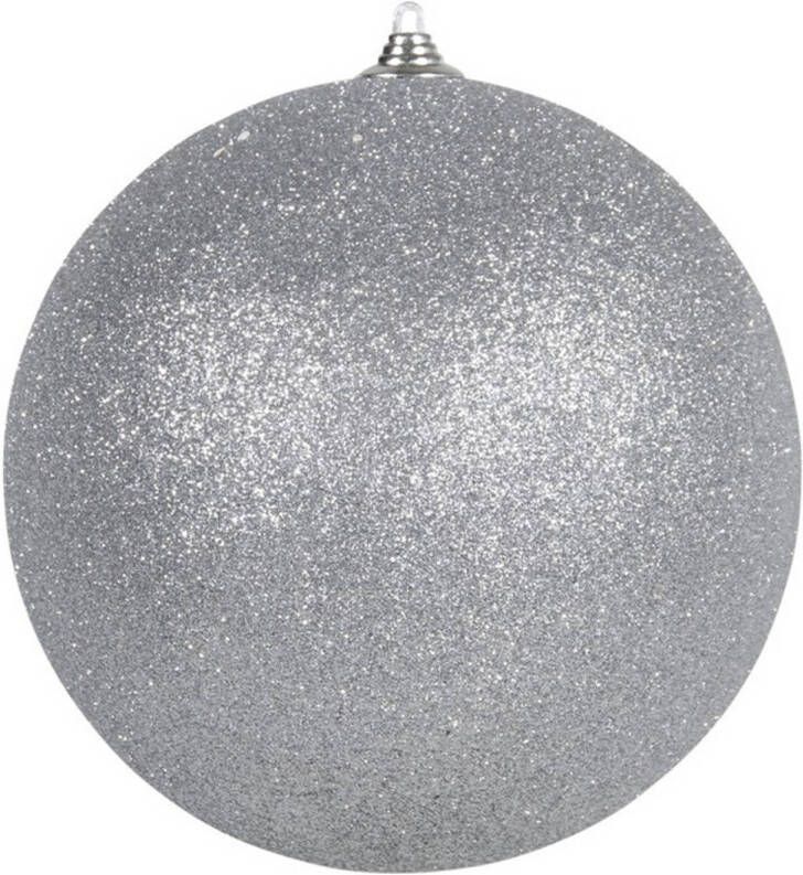 Othmar decorations Grote kerstbal zilver 10 cm kunststof glitters kerstversiering Kerstbal