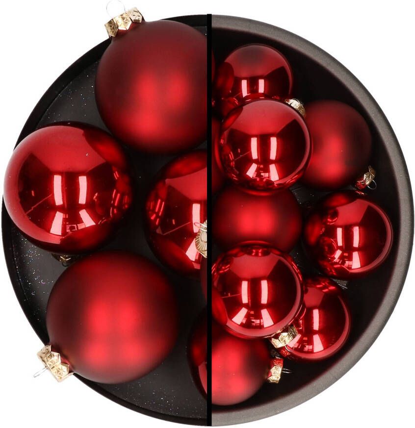 Othmar decorations kerstballen 10x st donkerrood glas 8 en 10 cm Kerstbal
