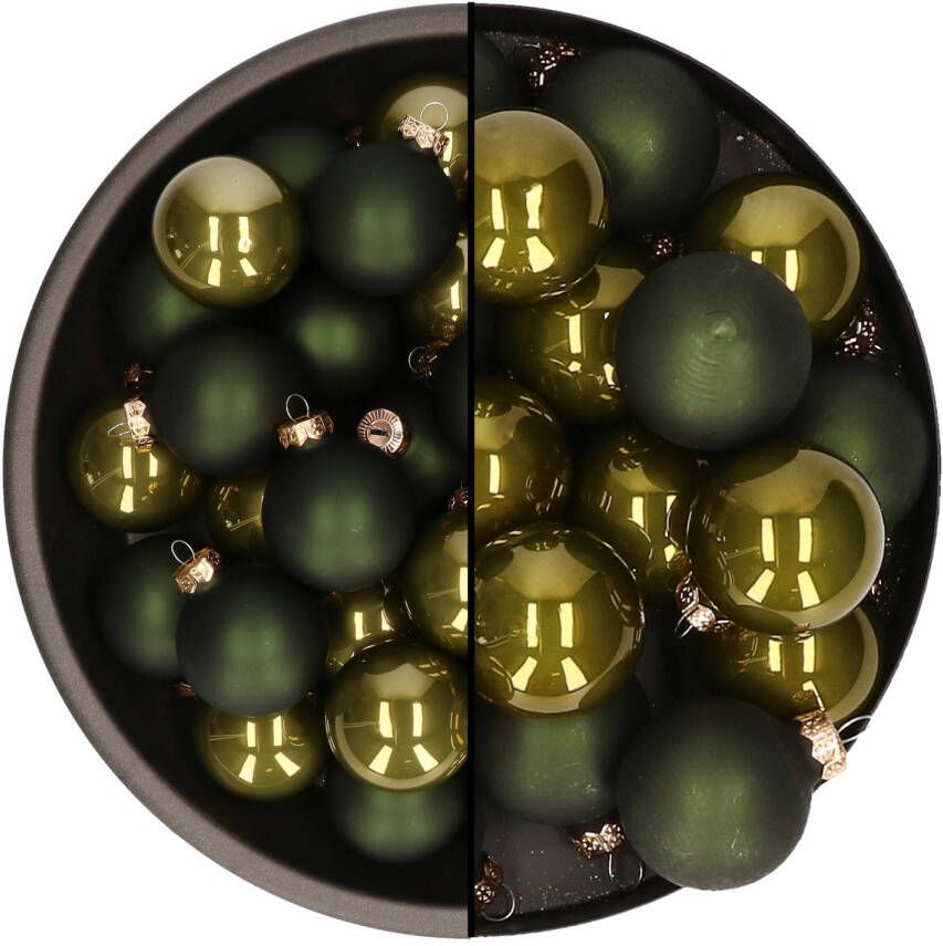 Othmar decorations kerstballen 66x st donker olijf groen glas 4 en 6 cm Kerstbal