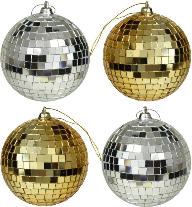 Othmar decorations Kerstballen disco 4x st goud en zilver 10 cm kunststof Kerstbal