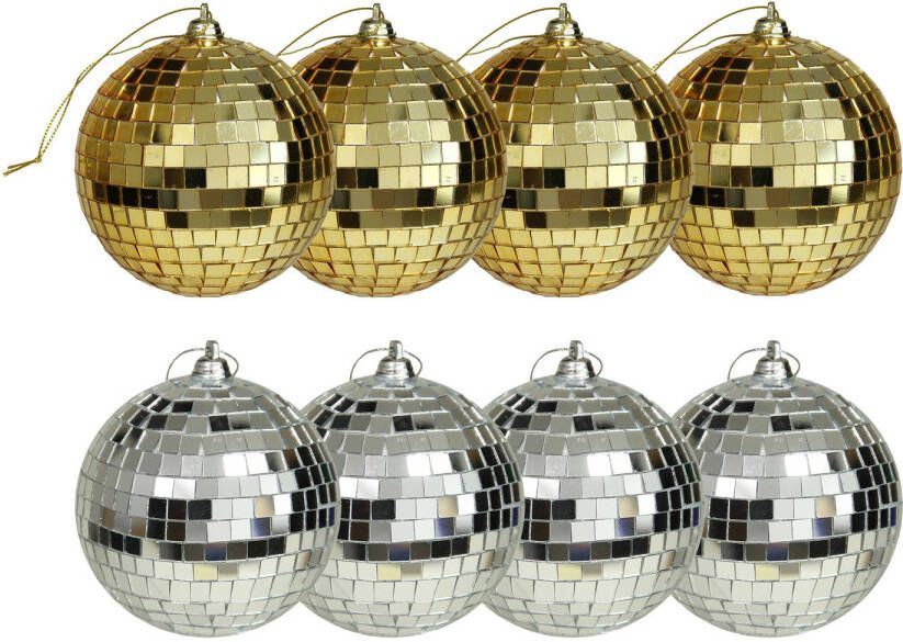 Othmar decorations Kerstballen disco 8x st goud en zilver 8 cm kunststof Kerstbal