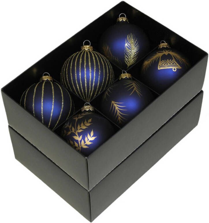 Othmar decorations kerstballen gedecoreerd 12x 8 cm donkerblauw Kerstbal