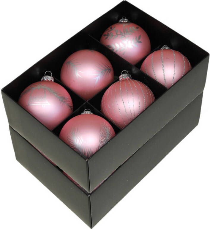 Othmar decorations kerstballen gedecoreerd 12x 8 cm roze Kerstbal