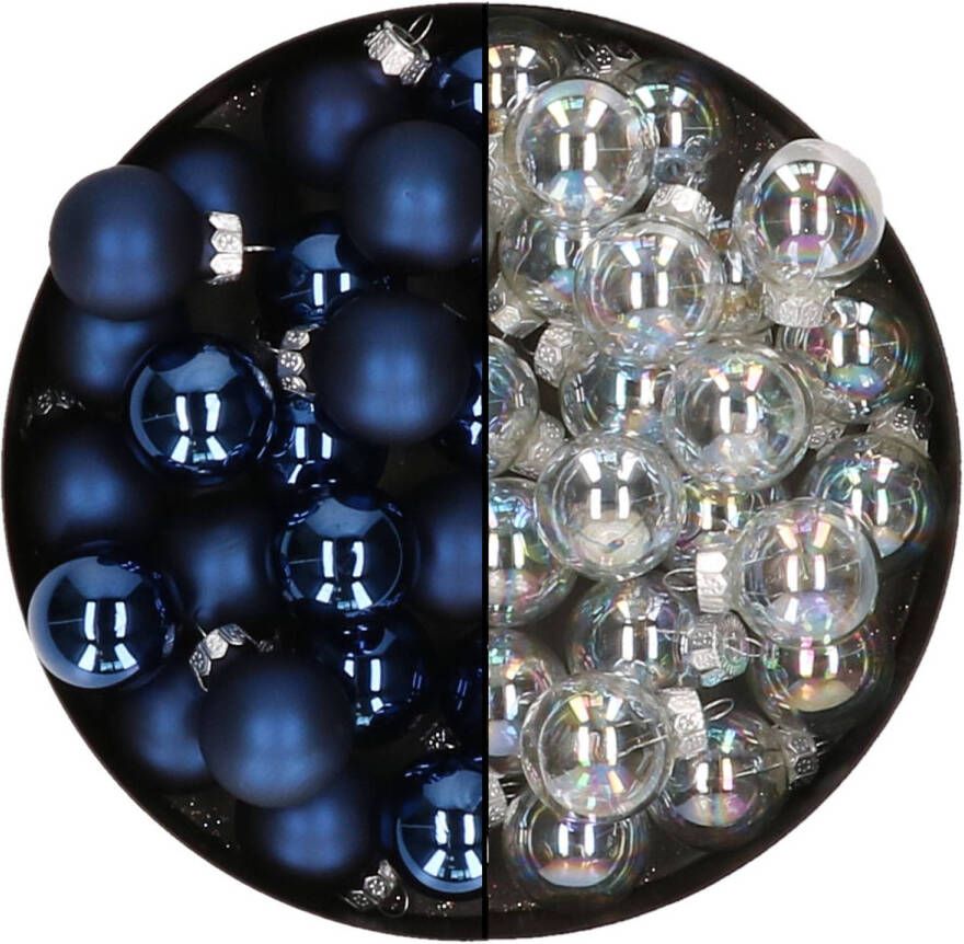 Othmar decorations Mini kerstballen 48x- donkerblauw transparant parelmoer 2 5 cm glas Kerstbal