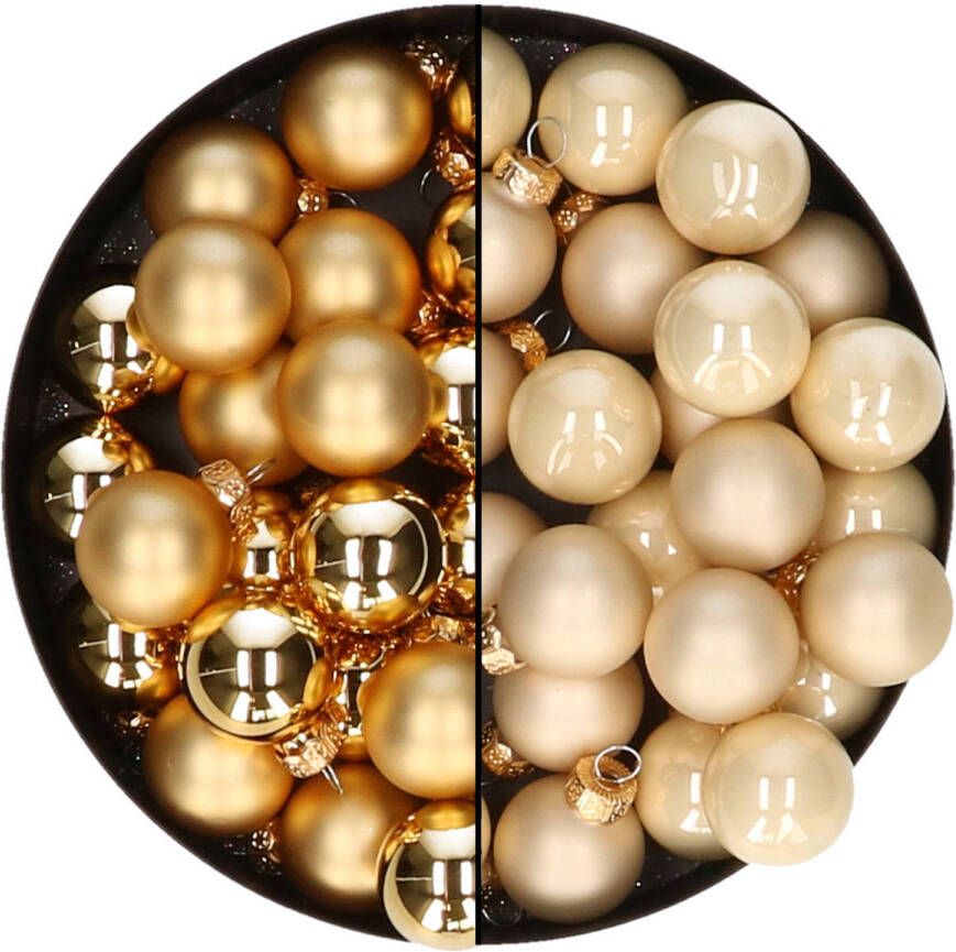 Othmar decorations Mini kerstballen 48x st champagne en goud 2 5 cm glas Kerstbal