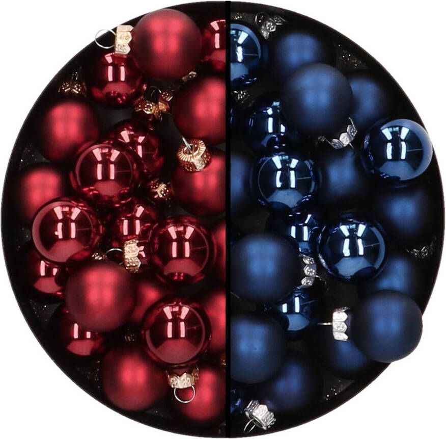 Othmar decorations Mini kerstballen 48x st donkerblauw en donkerrood 2 5 cm glas Kerstbal