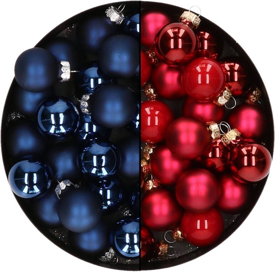 Othmar decorations Mini kerstballen 48x st donkerblauw en rood 2 5 cm glas Kerstbal