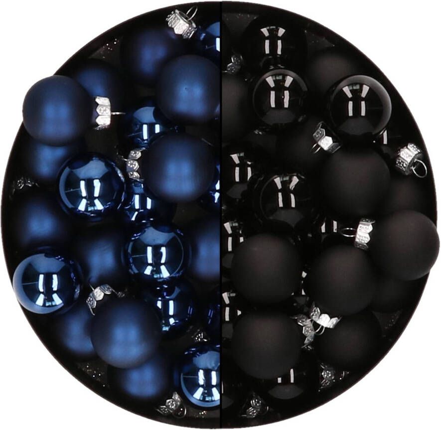 Othmar decorations Mini kerstballen 48x st donkerblauw en zwart 2 5 cm glas Kerstbal