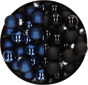 Othmar decorations Mini kerstballen 48x st donkerblauw en zwart 2 5 cm glas Kerstbal
