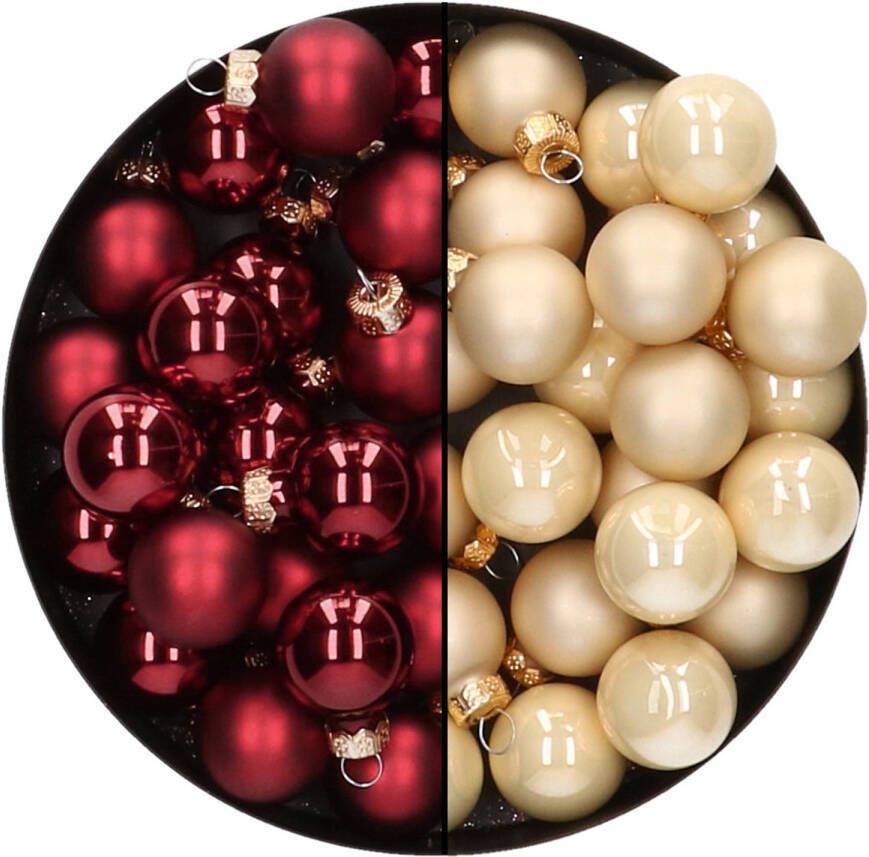 Othmar decorations Mini kerstballen 48x st donkerrood en champagne 2 5 cm glas Kerstbal
