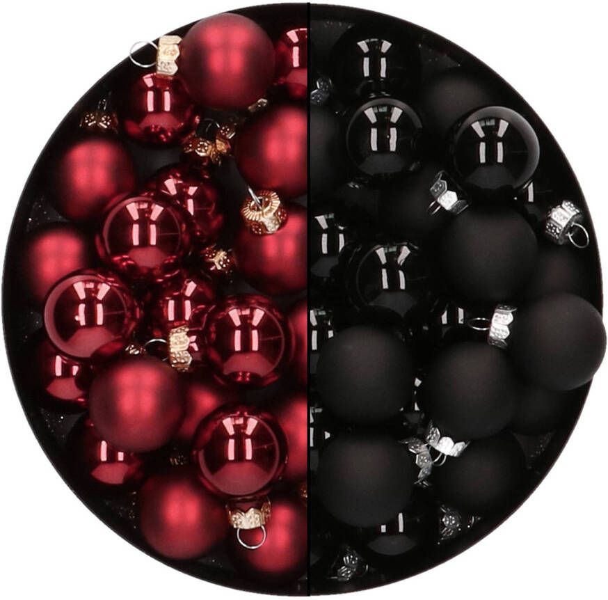Othmar decorations Mini kerstballen 48x st donkerrood en zwart 2 5 cm glas Kerstbal