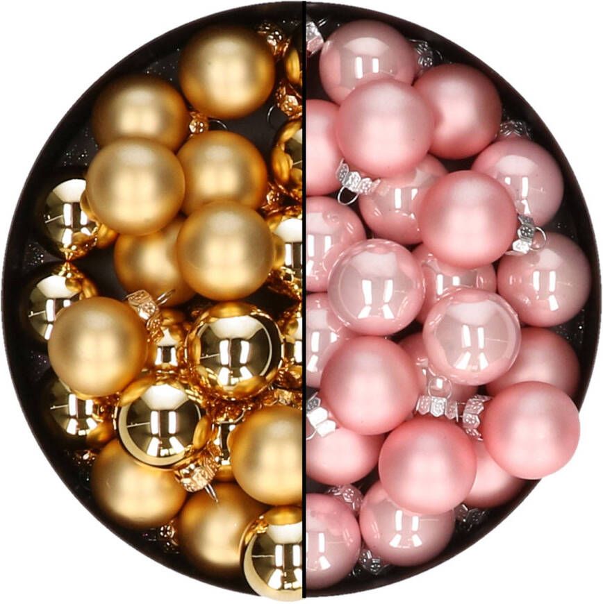 Othmar decorations Mini kerstballen 48x st goud en lichtroze 2 5 cm glas Kerstbal