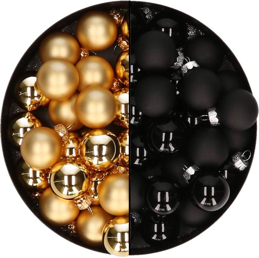 Othmar decorations Mini kerstballen 48x st goud en zwart 2 5 cm glas Kerstbal