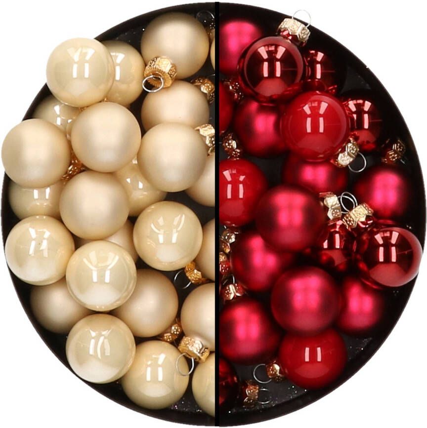 Othmar decorations Mini kerstballen 48x st rood en champagne 2 5 cm glas Kerstbal