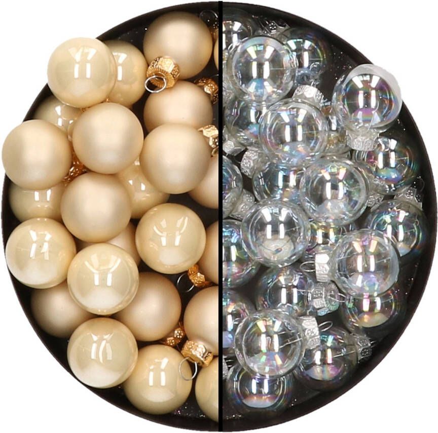 Othmar decorations Mini kerstballen 48x st transparant parelmoer en champagne 2 5 cm glas Kerstbal
