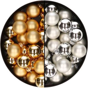 Othmar decorations Mini kerstballen 48x st zilver en goud 2 5 cm glas Kerstbal