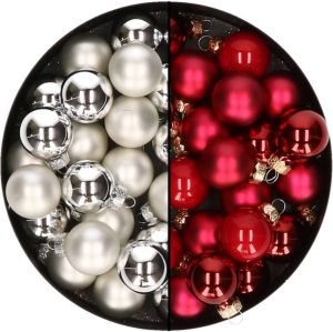 Othmar decorations Mini kerstballen 48x st zilver en rood 2 5 cm glas Kerstbal