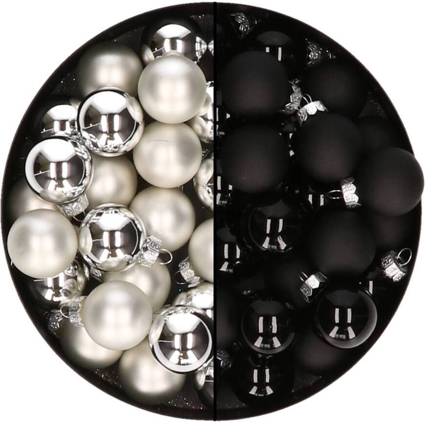 Othmar decorations Mini kerstballen 48x st zilver en zwart 2 5 cm glas Kerstbal