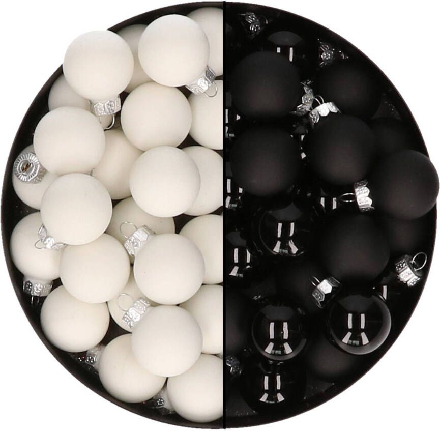 Othmar decorations Mini kerstballen 48x st zwart en satijn wit 2 5 cm glas Kerstbal