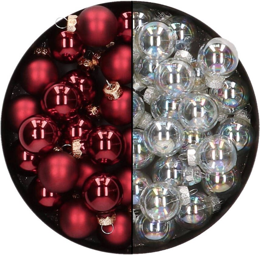Othmar decorations Mini kerstballen 48x- transparant parelmoer donkerrood 2 5 cm glas Kerstbal