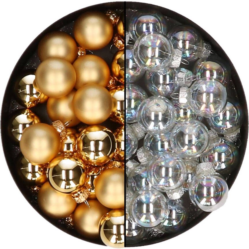 Othmar decorations Mini kerstballen 48x- transparant parelmoer goud 2 5 cm glas Kerstbal