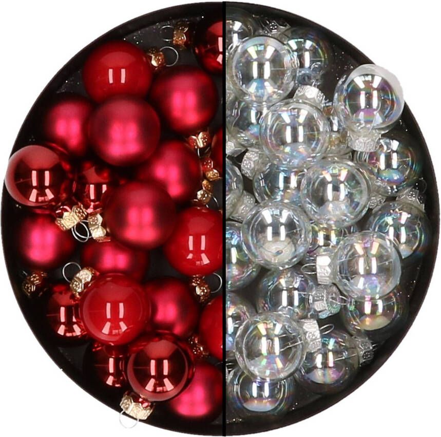Othmar decorations Mini kerstballen 48x- transparant parelmoer rood 2 5 cm glas Kerstbal