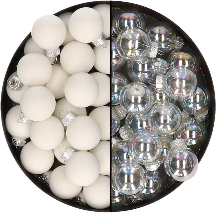 Othmar decorations Mini kerstballen -48x- transparant parelmoer satijn wit -2 5 cm -glas Kerstbal